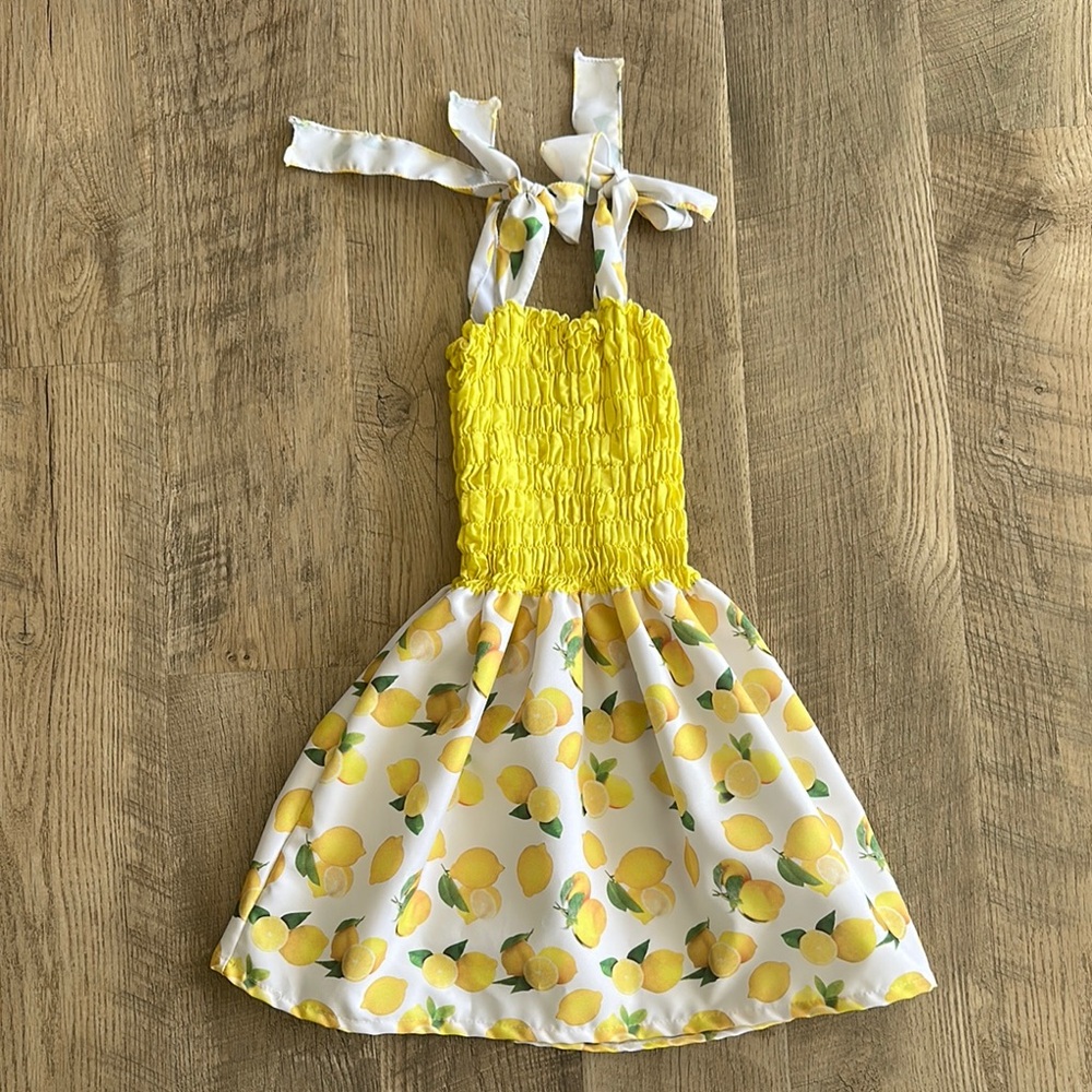 Positano Girls Yellow Lemon Print Dress